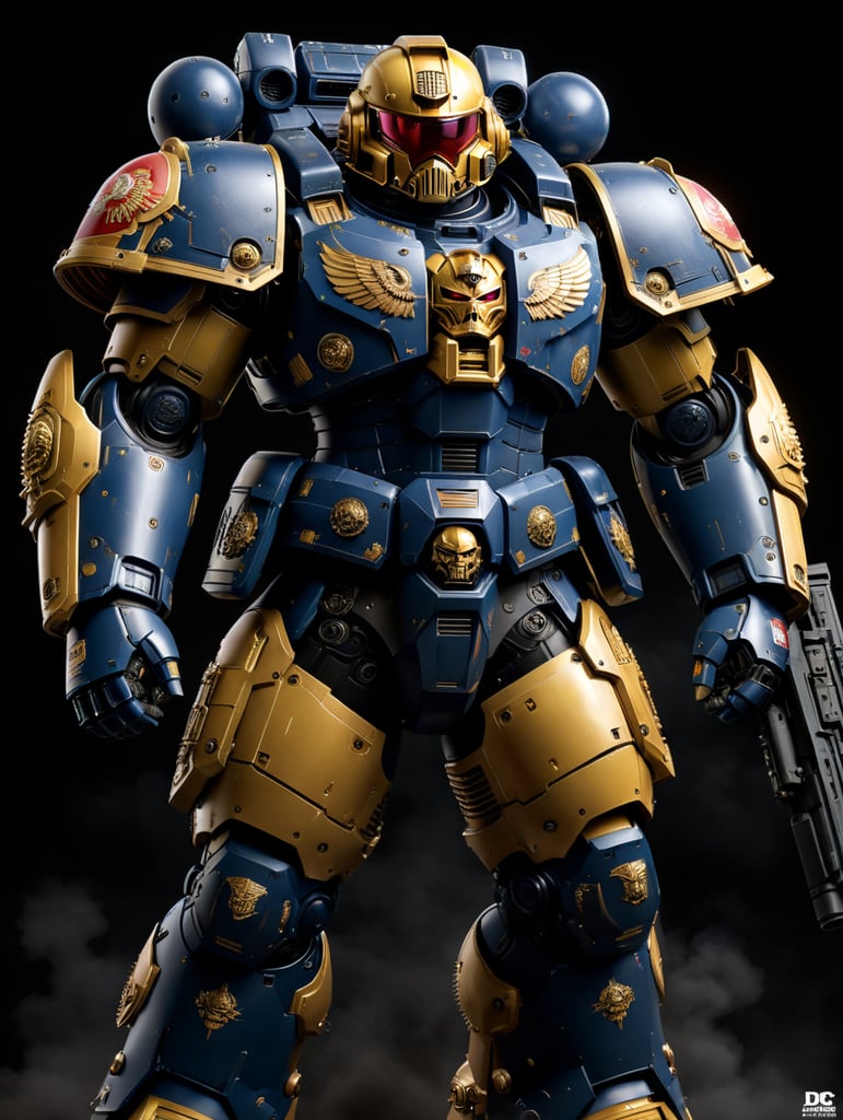 A mixture of 40k space marine suit and Zaku from Mobile Suit Gundam, high res, full body, front view and back view, aspect ratio 9:16