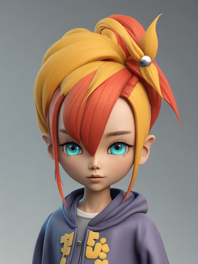 Cute 3d character, korean fashion, colorful hair, blender render, y2k, art toy, creative