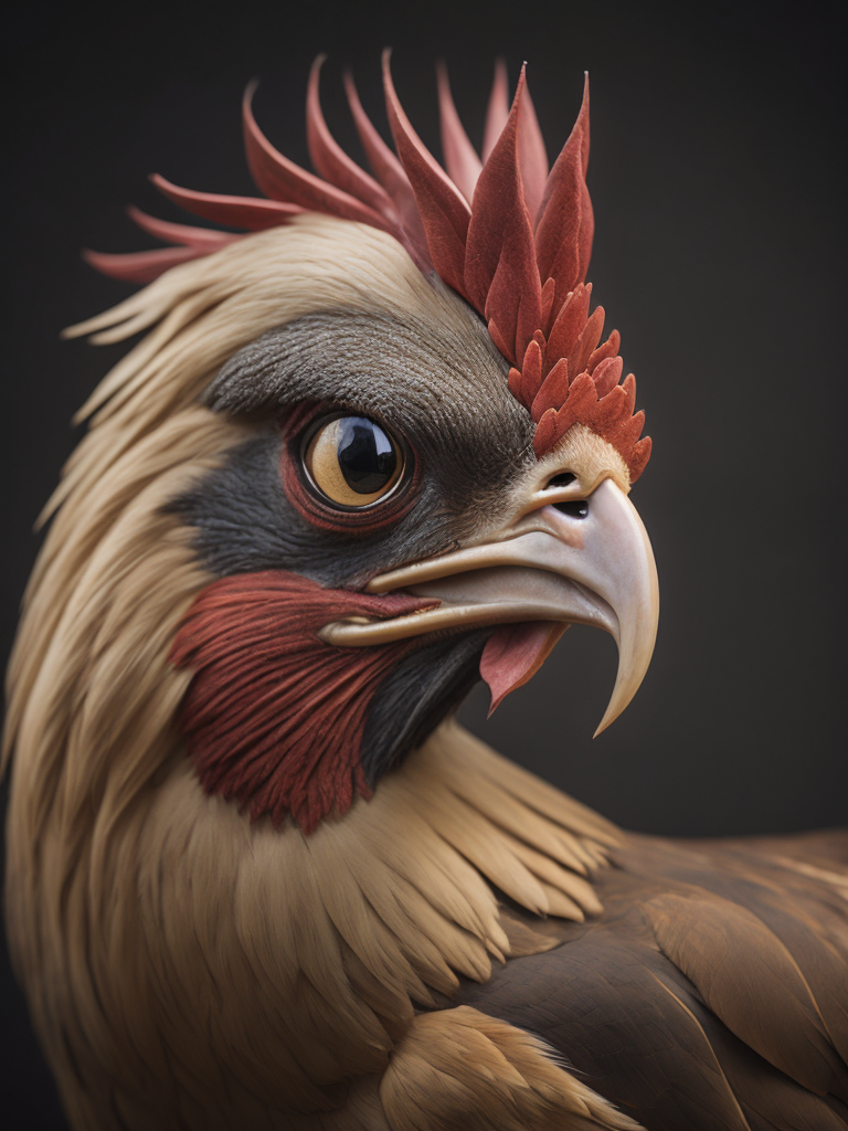 grumpy old rooster head with large eyes, contained in a circle