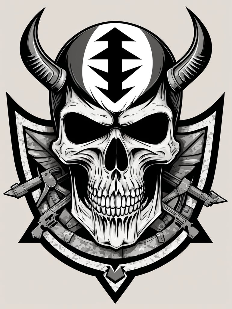 skull military chevron logo, black and white, war Logo, vector image