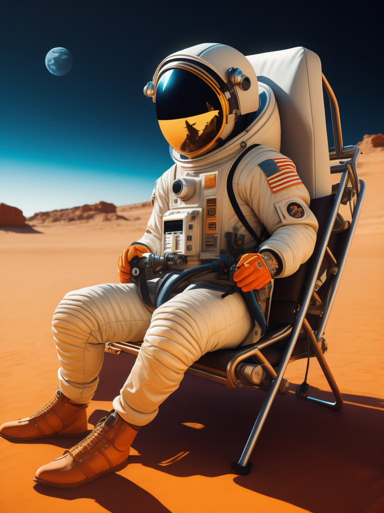 An astronaut resting on mars in a beach chair, vibrant lighting, highly detailed, sharp focus, full body, cinematic