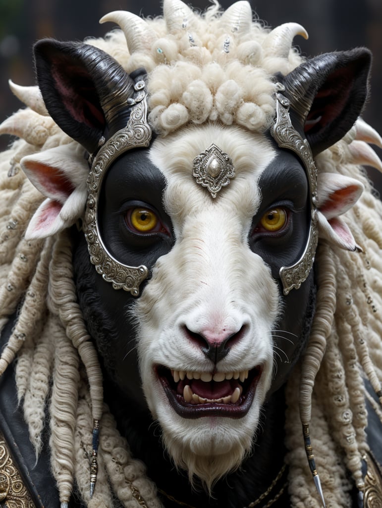sheep with white goth metal face paint
