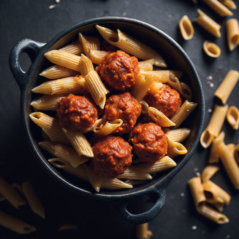 penne pasta with meatballs and tomatoe sauce