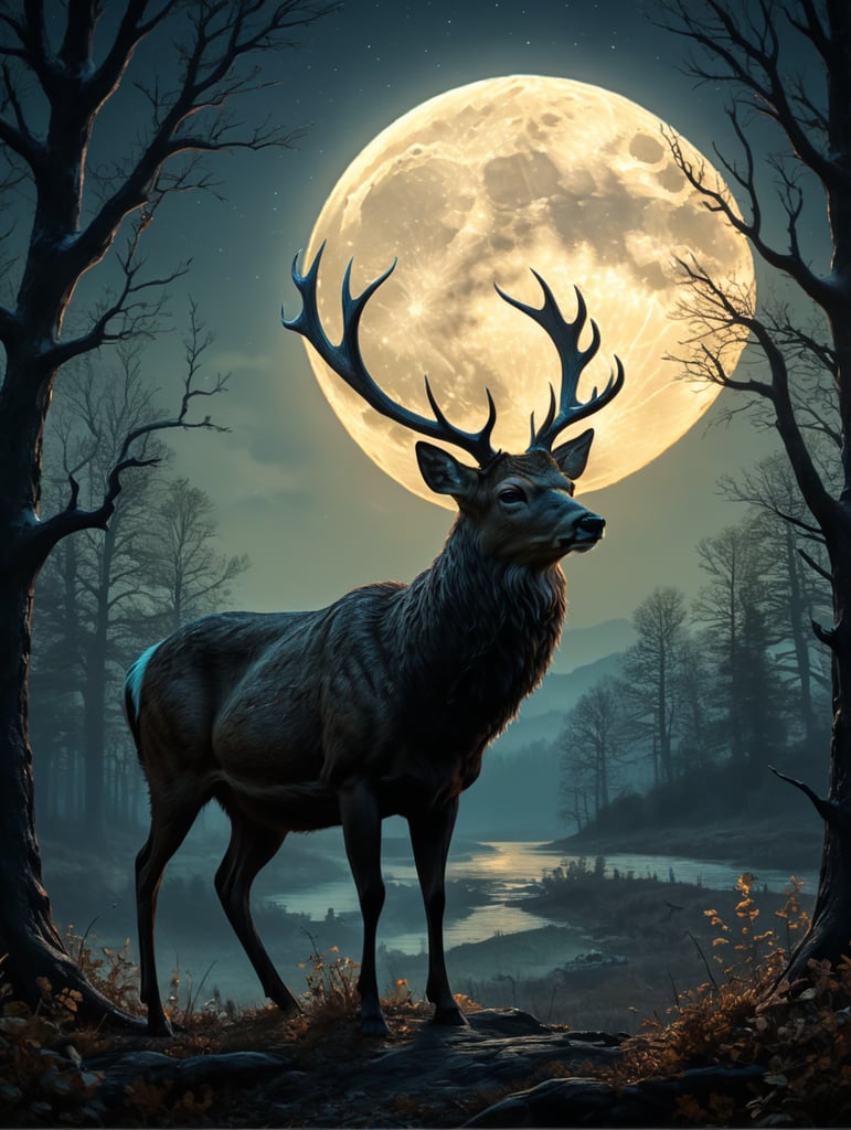 deer silhoutte and fullmoon