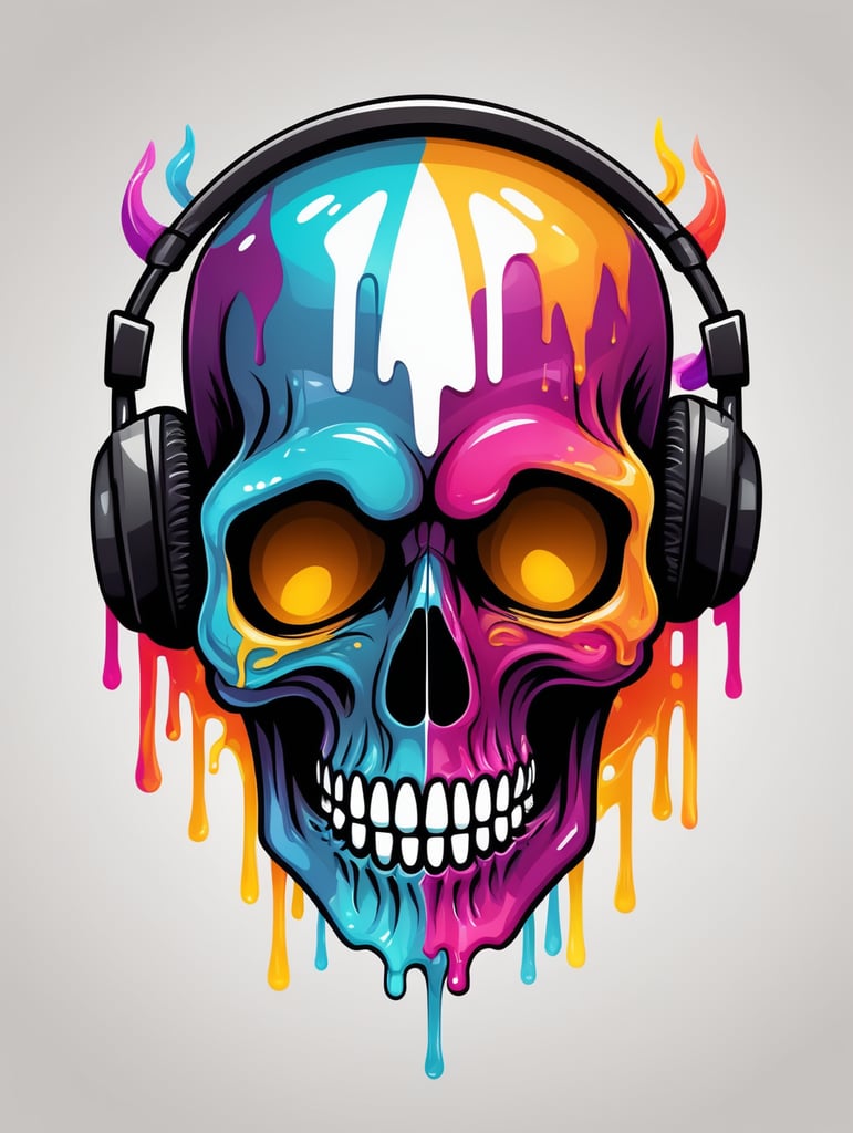 Vector melting skull music mascot logo, bright colors, Skull Gaming Logo, vector image
