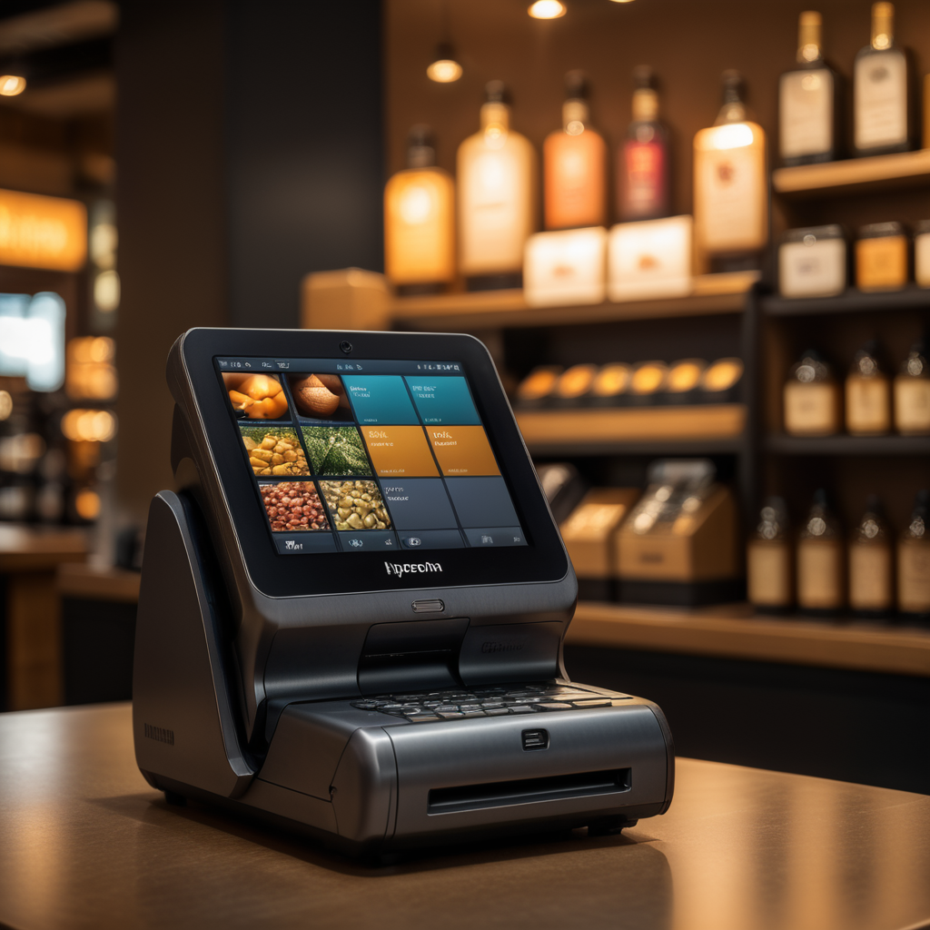 modern pos machine screen warm background
