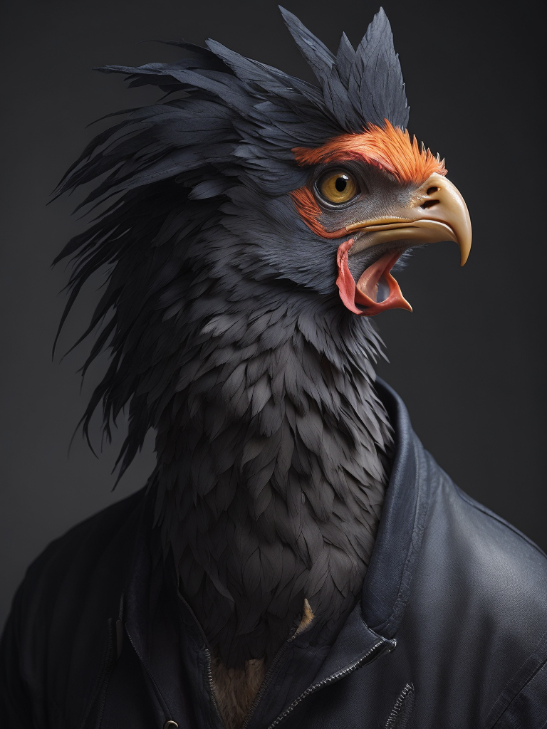 Chicken headed human, mugshot, hyper realistic