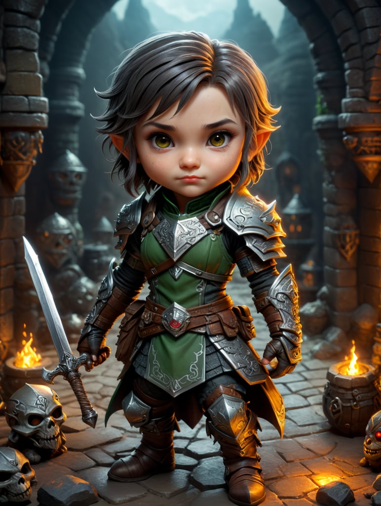 cute rogue character, dungeon and dragons, chibi, plain background