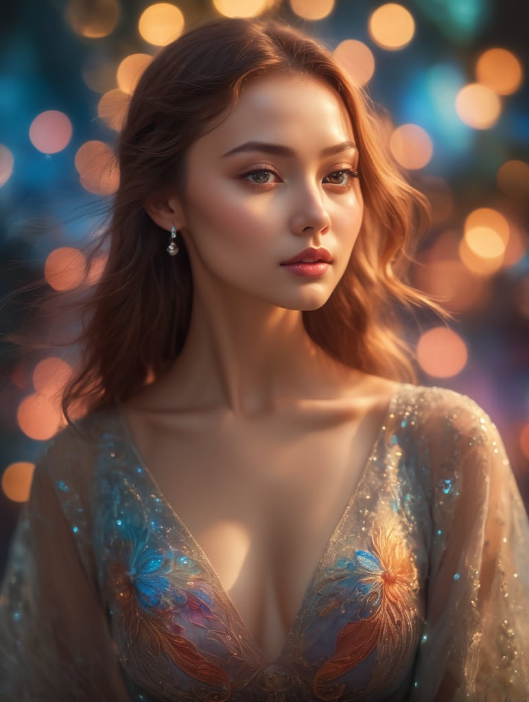 quality, ultra-detailed, vivid colors, bokeh, portraits, surreal, dreamlike, enhanced realism, glowing lights, flowing shapes, abstract patterns, elegant poses, fine art, mesmerizing, enigmatic, ethereal, subtle textures, emotive expressions, immersive atmosphere, seamless blending, intricate details, vibrant hues, soft focus, organic forms, graceful movements, depth of field, alluring composition, delicate contours, visual poetry, mystical ambiance, otherworldly beauty, captivating downblouse. best captivating candid accidental downblouse