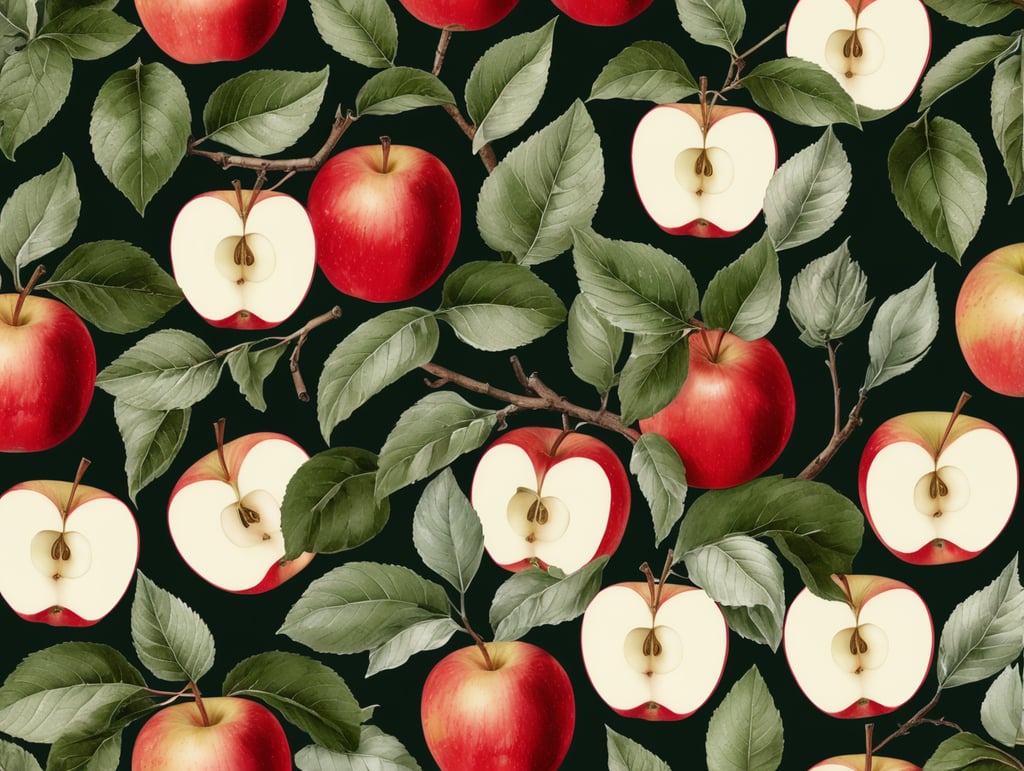 Botanical print. apples with leaves