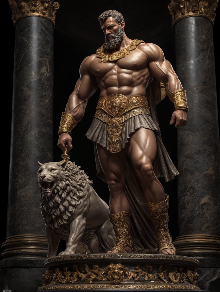 Hercules farnese statue, full body, very dark background