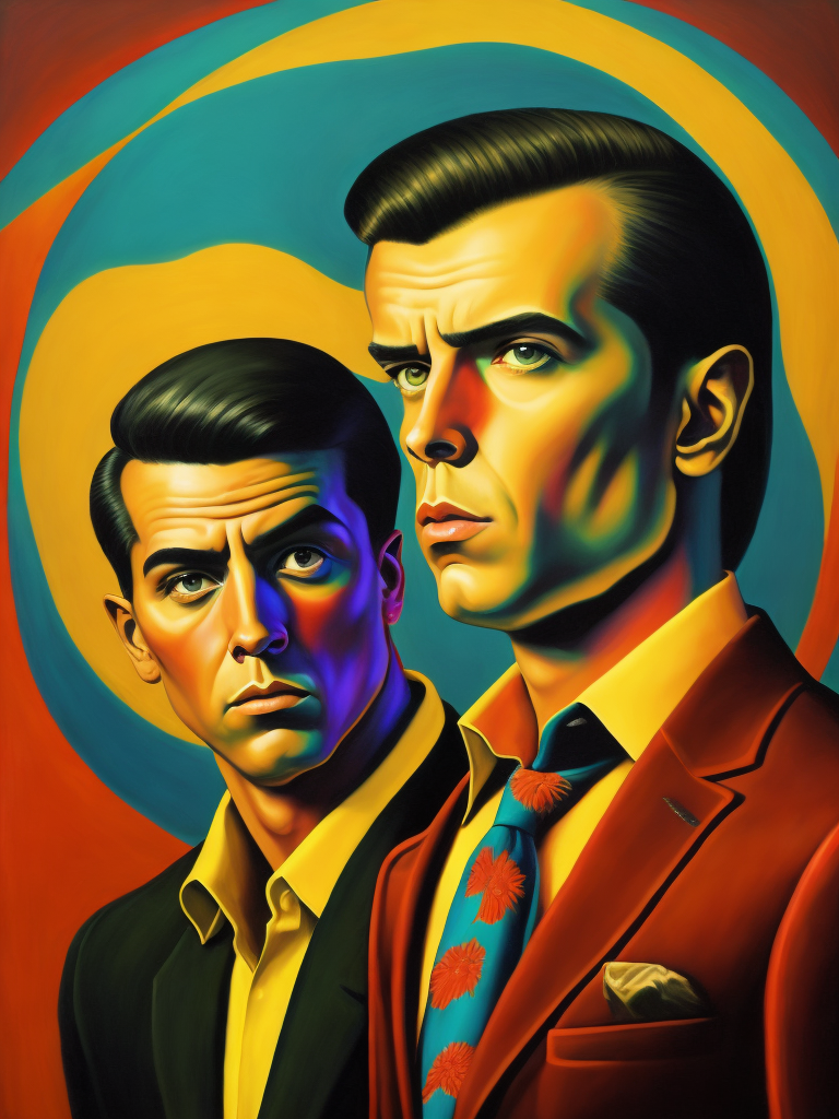 a twins, style of Ed Paschke, Painting, Oil, Portrait, Expressionism, Abstract, USA