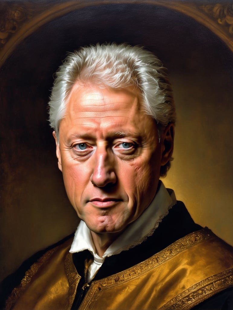 Portrait of Bill Clinton by Rembrandt Harmenszoon van Rijn, sad face, America, so sorry