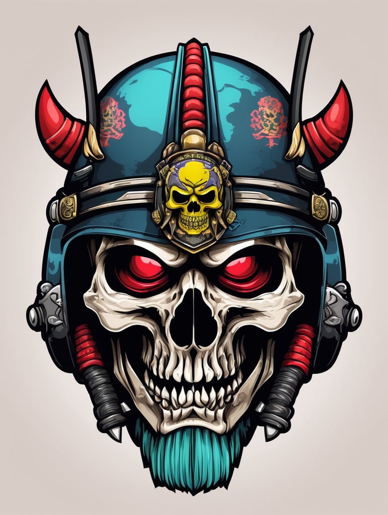 Zombie Skull with Japanese samurai helmet, mascot logo, e-gaming, bright colors, Gaming Logo, vector image