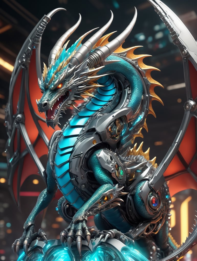 Super toon dragon 3d with rgb color harmony. Metal Technology and muchine background