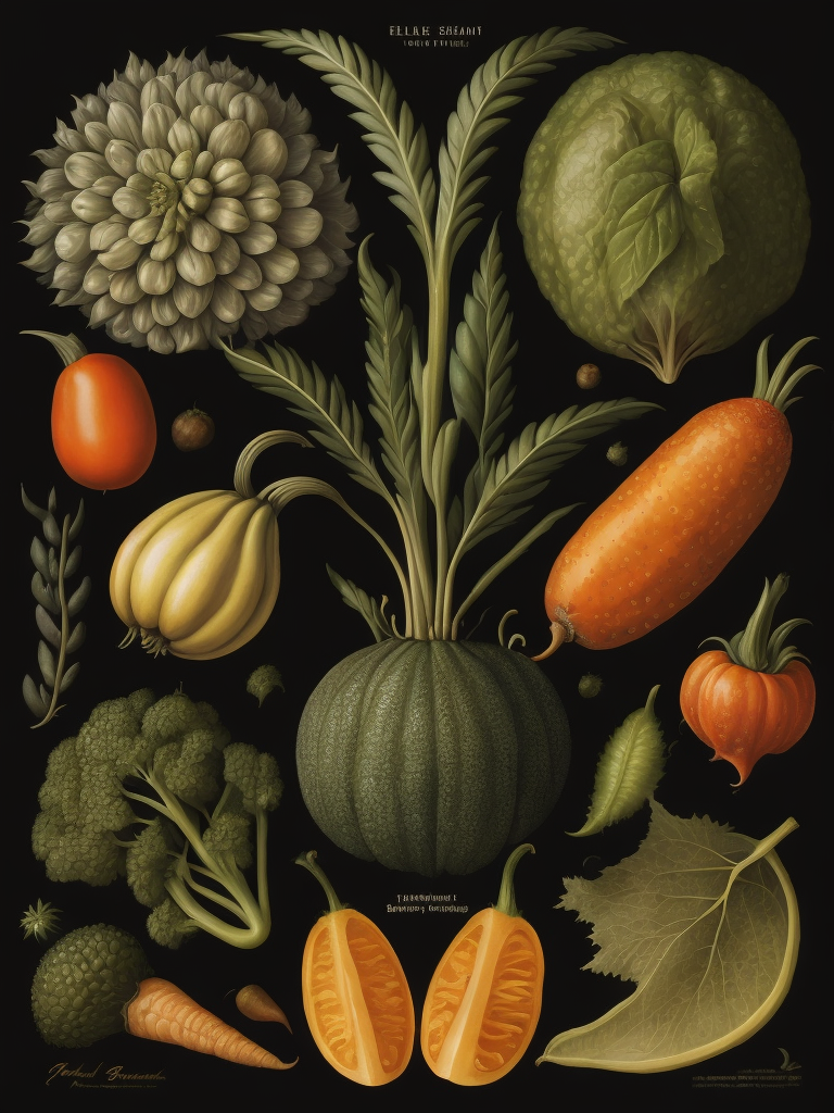 Vegetables ernst haeckel maria sibylla merian, black background