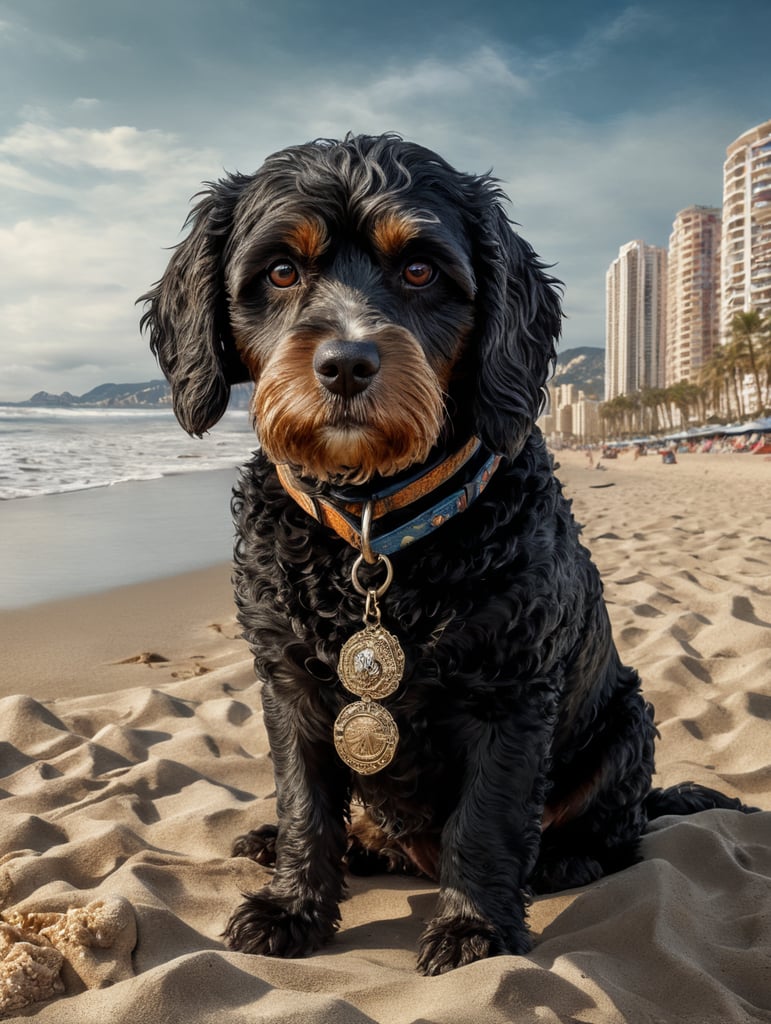 Cockapoo dog on Benidorm beach