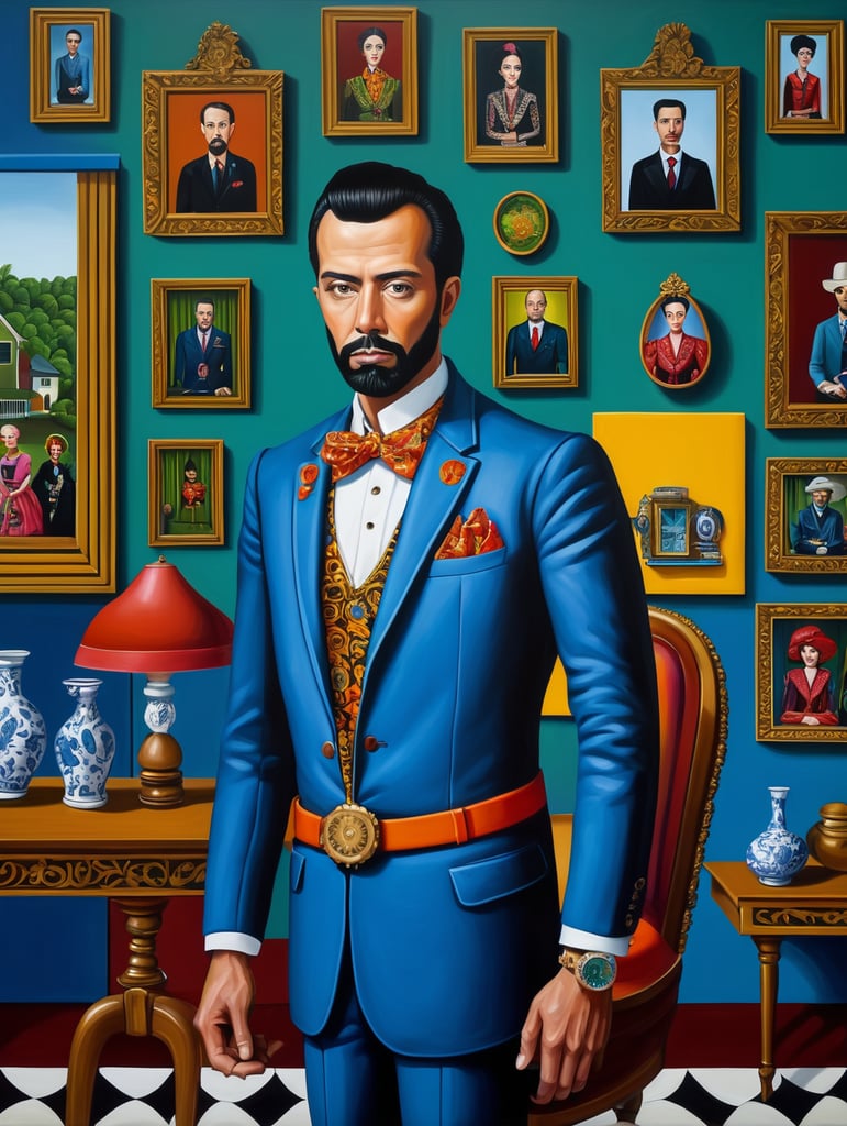 The man who took a debt for a house to death, style of Catherine Nolin, Painting, Acrylic, Oil, Portrait, Interior, USA