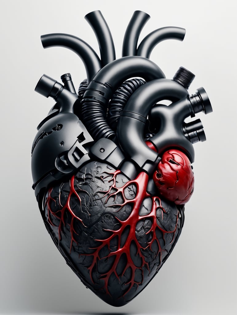 Cyberpunk anatomical heart model, white background