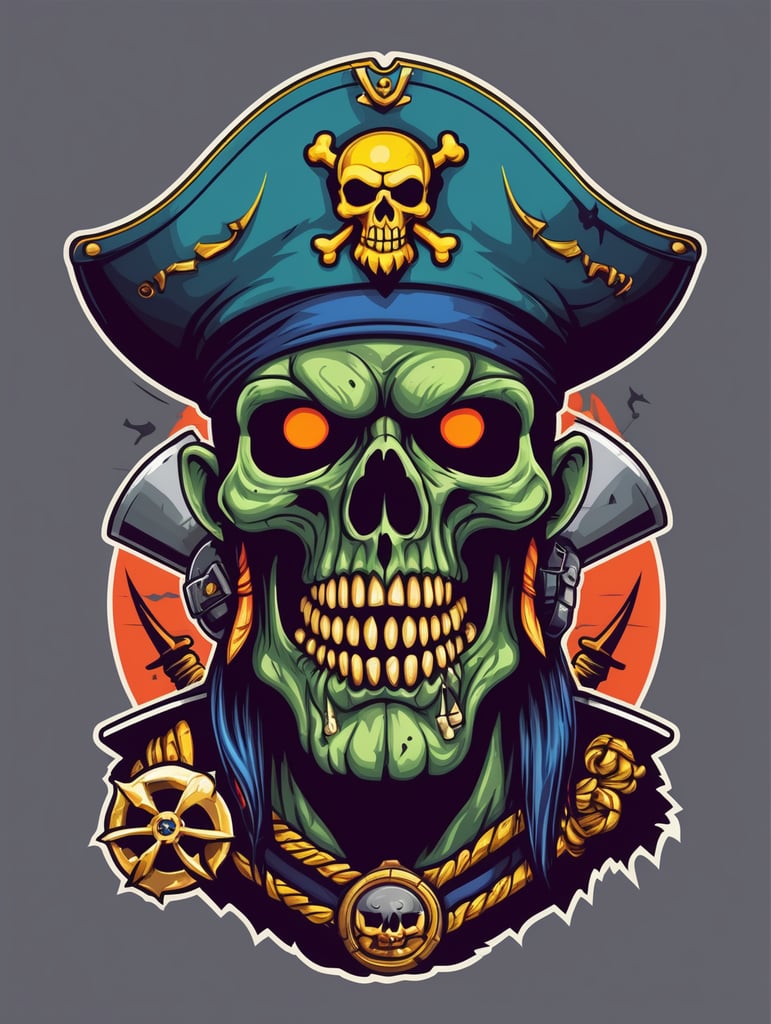 Aggressive Zombie skull captain pirate mascot logo, e-gaming, bright colors, Gaming Logo, vector image