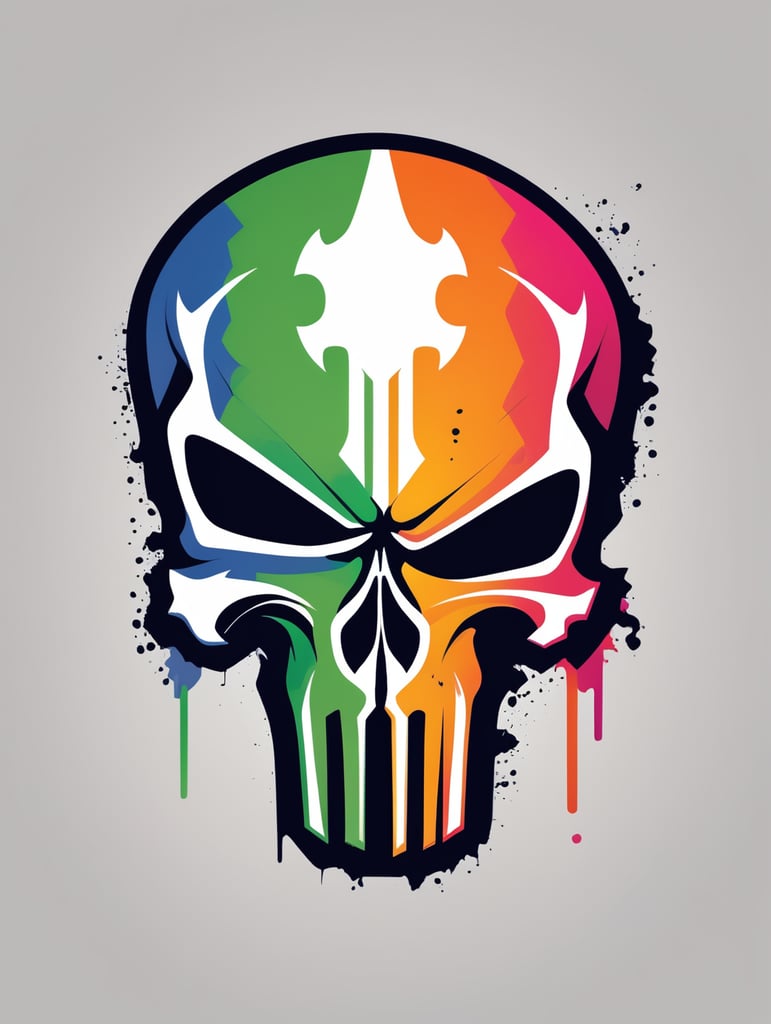 punisher style skull logo, bright colors, Skull Gaming Logo, vector image