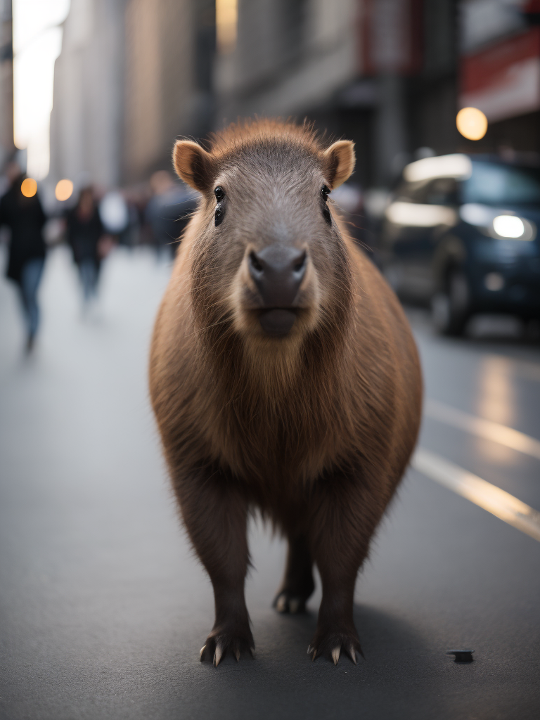 Capybara in a suit walks in new york