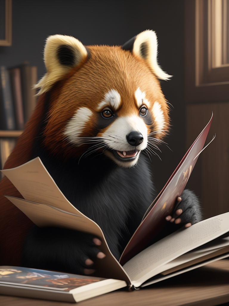 red panda reading a comic book