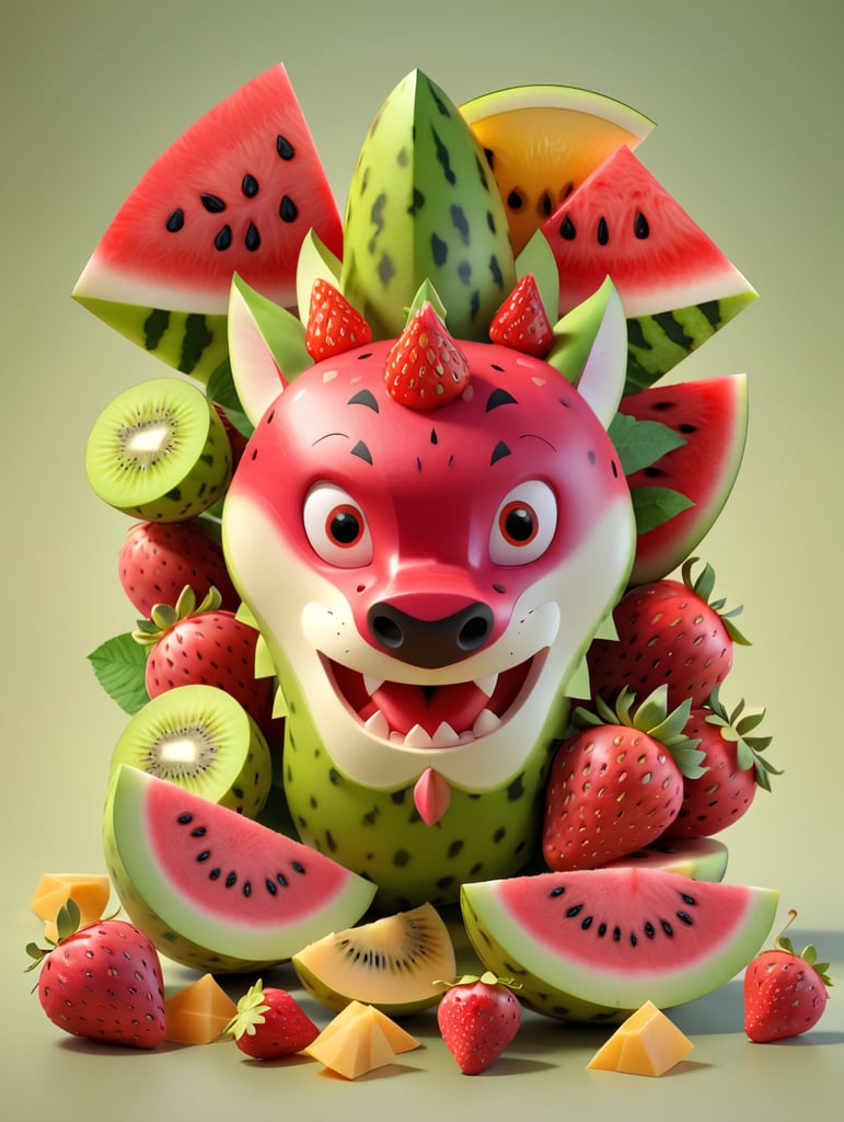 Colorful sliced fruit pieces, top view, watermelon, dragon fruit, kiwi, strawberry