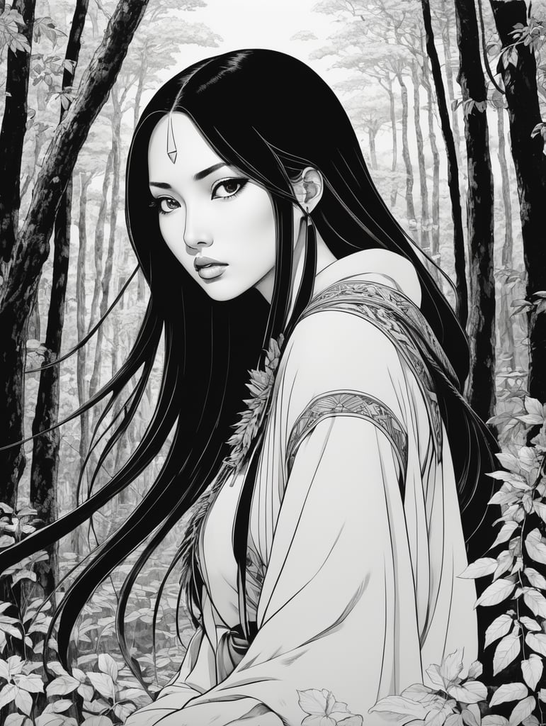 Pocahontas, Illustration, Manga, Horror, B , Japan, style of Junji Ito