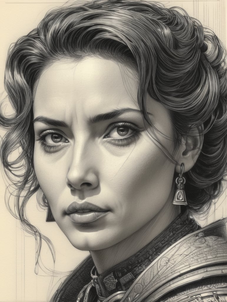 detailed vintage sketch art, Cross hatching, Strong facial expression, pencil art, in the style of Pascal Blanche