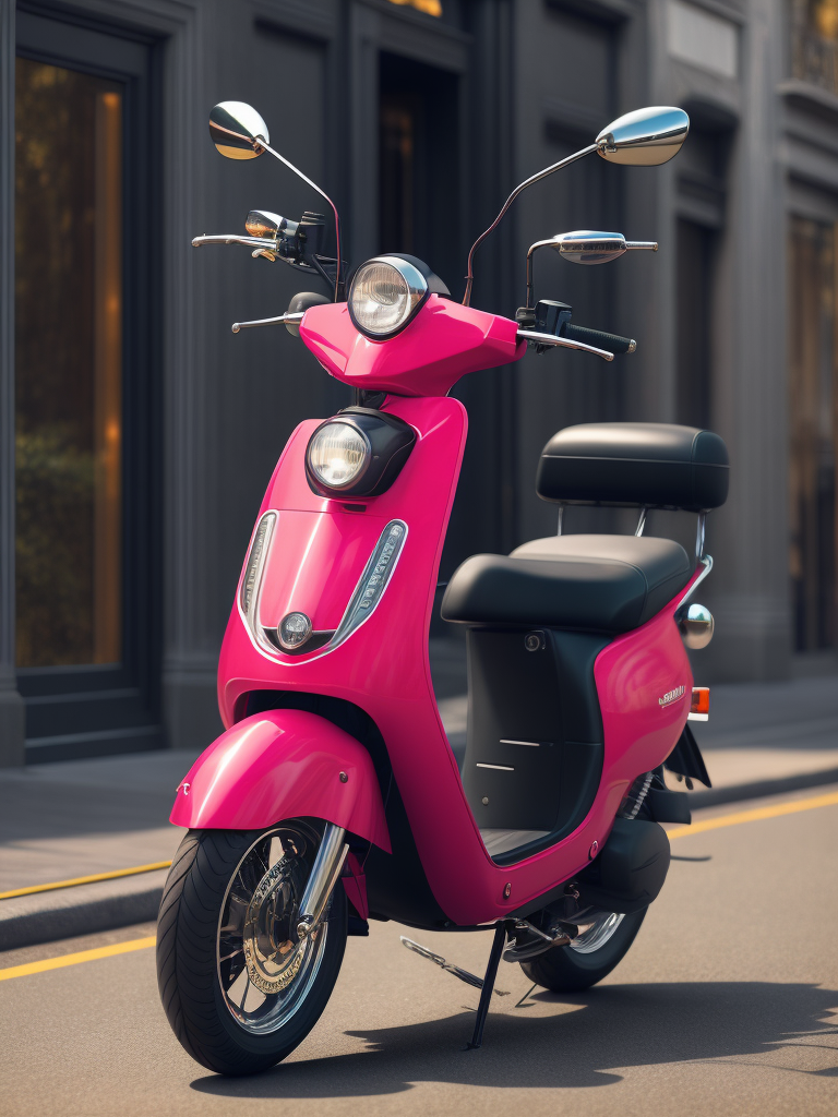 A bright pink electric moped designed by dieter rams, modern, sleek design