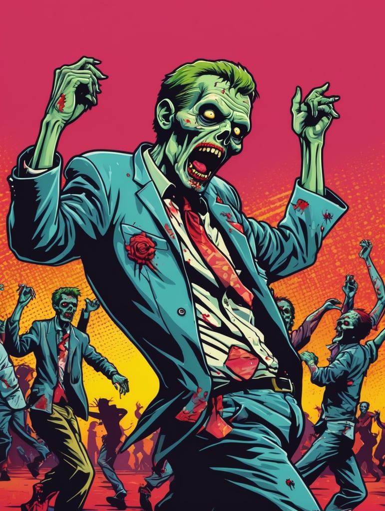 Pop art illustration, sticker, zombie dancing