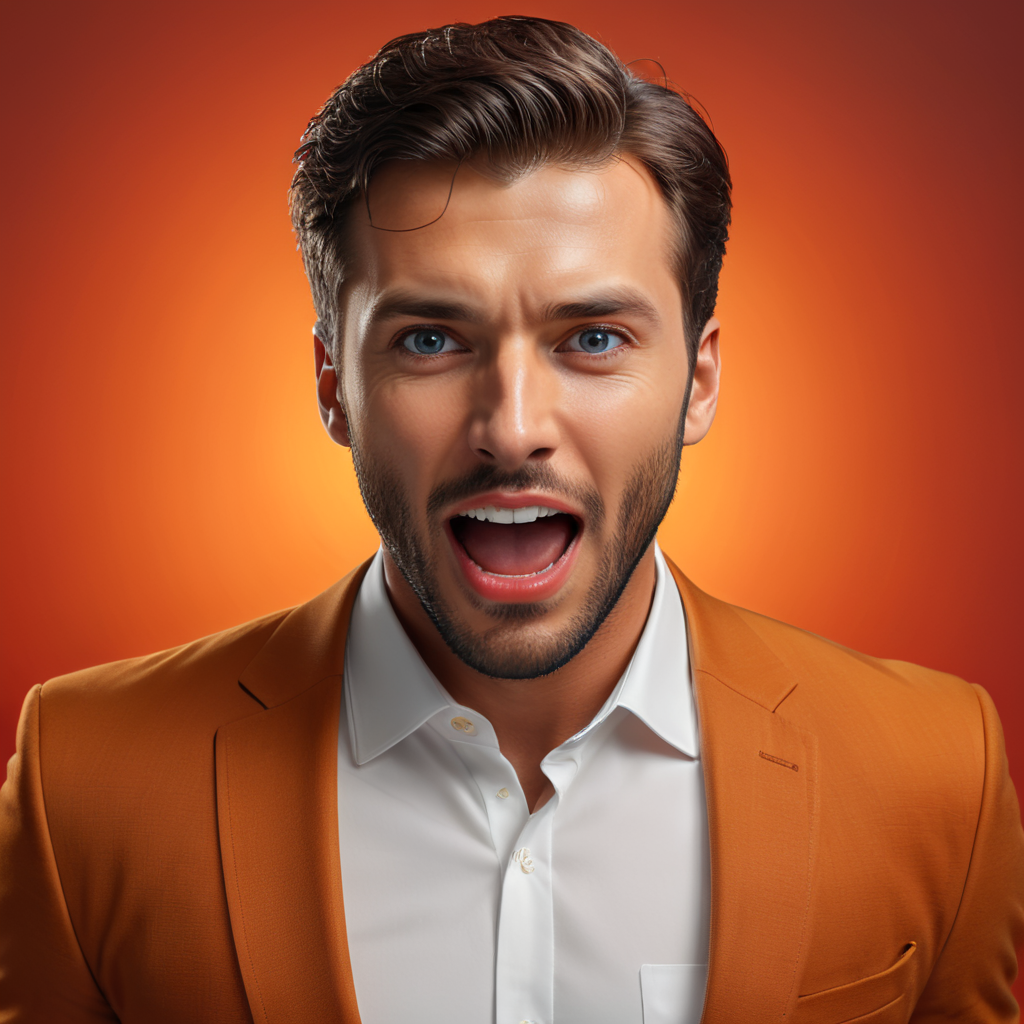 Portrait of Young ultra handsome manager man was Surprised and excited, opening eyes and mouth, Bright solid light color background.