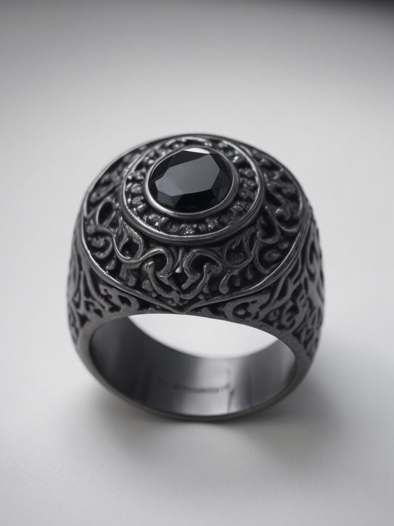 Berlin black iron ring in a victorian gothic style with black stone