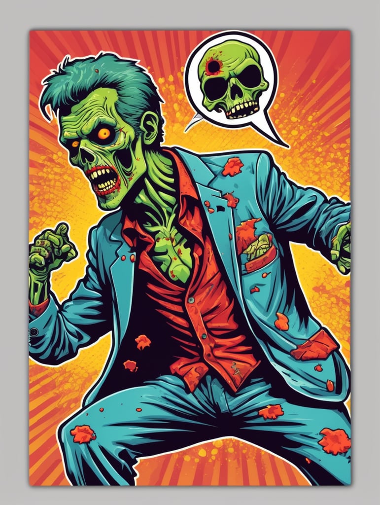 Pop art illustration, sticker, zombie dancing