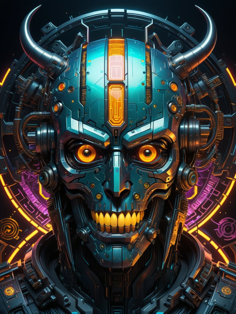 Create an icon for a cryptocurrency that combines elements of MATIC with holographic tusks in a cyberpunk style. Depict MATIC in a pixelated cubist style and surround it with mechanical tusks featuring holographic effects. Enhance the futuristic atmosphere with cool neon colors and an abstract futuristic background. The primary goal is to create a unique and recognizable icon that blends cyberpunk aesthetics with cryptocurrency symbolism