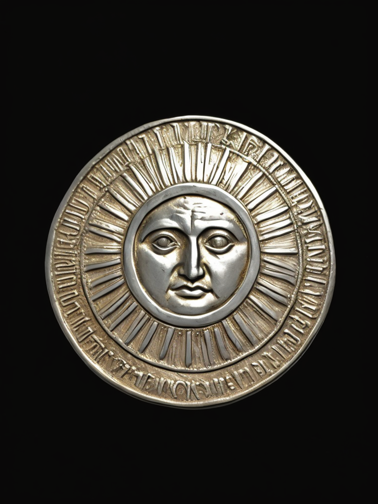 ancient Greek silver carved coin with sun face, deep carved silver