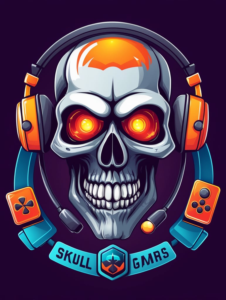 Skull Gamers mascot logo, e-gaming, bright colors, Gaming Logo, vector image