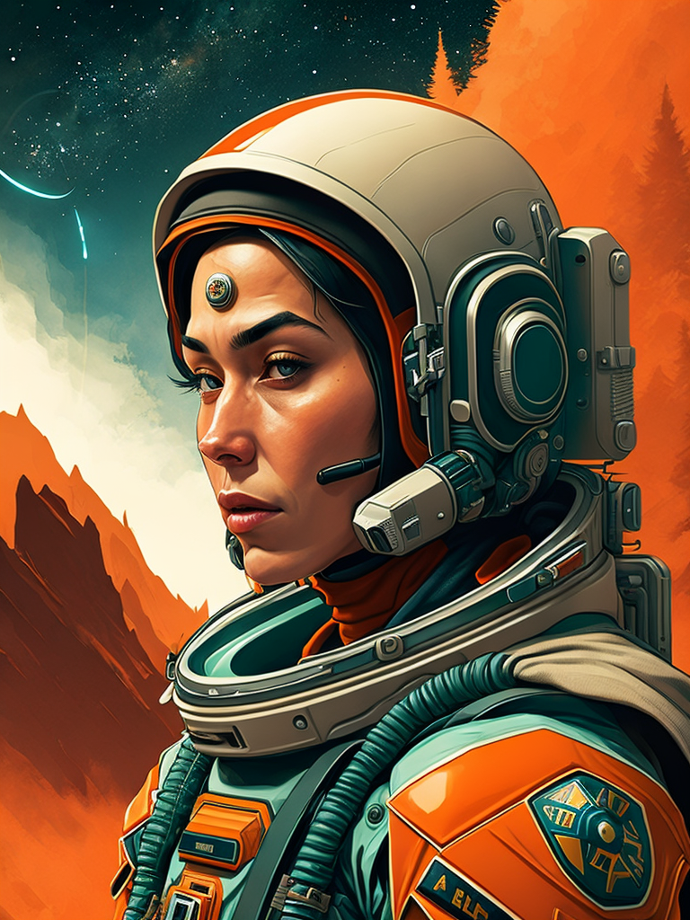 Astronaut comic art, comic book cover art, photorealistic ink art, techno sci fi, maximalist surrealism