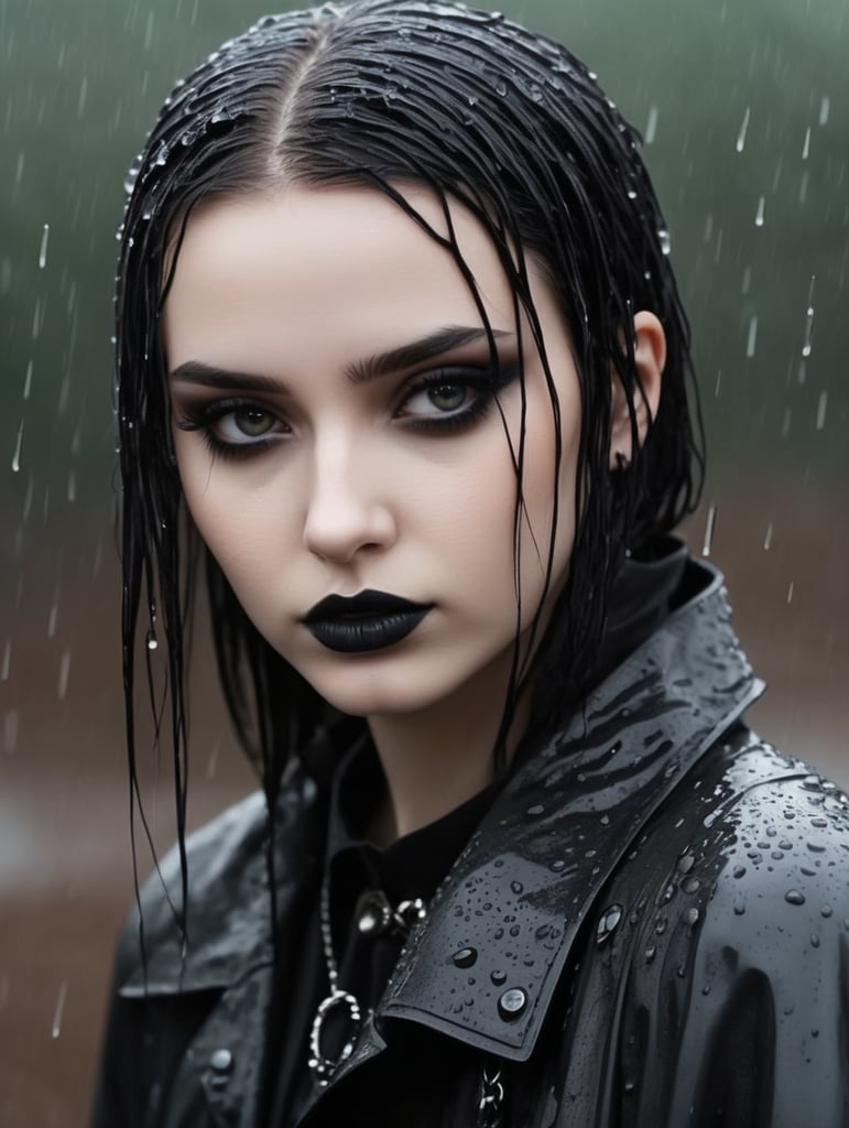 Girl goth rain wet