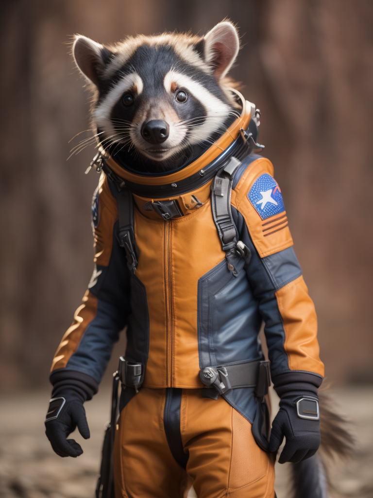 A Tasmanian devil like a Rocket Raccoon from Guardians of the Galaxy wearing astronaut costume on the Mars