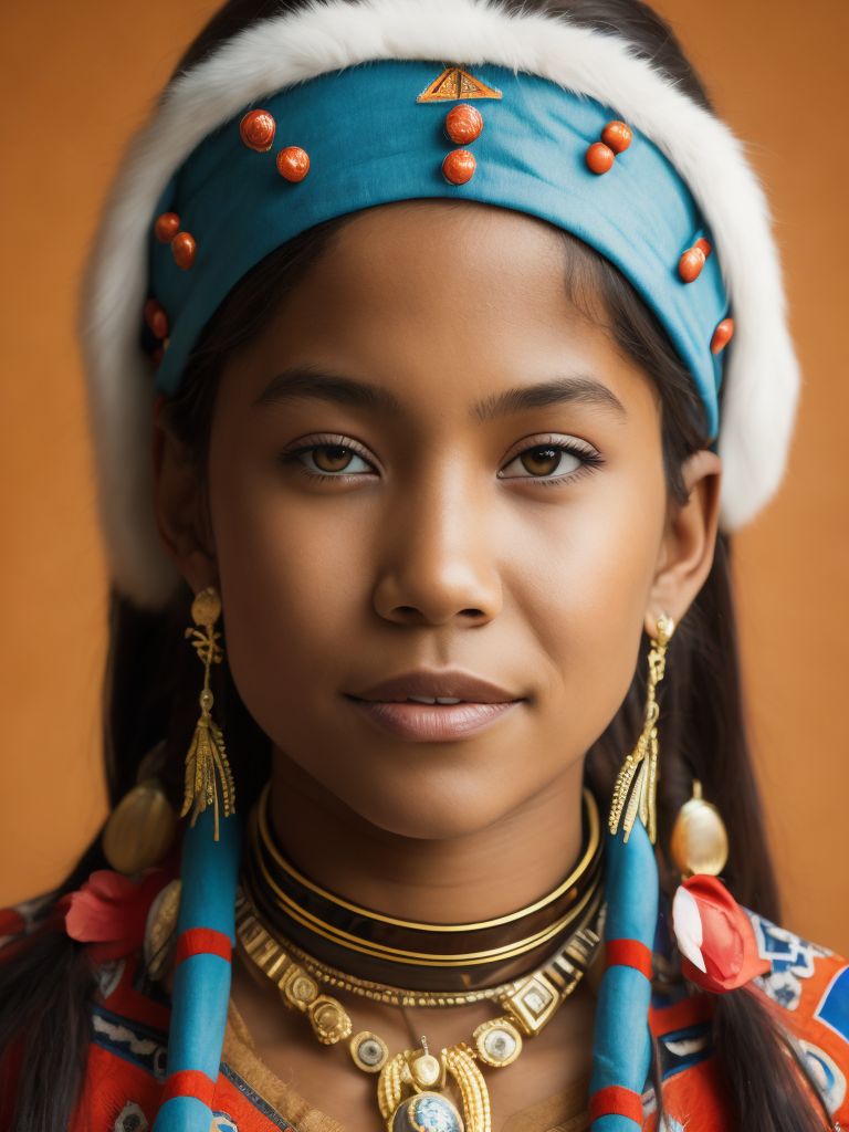 native american woman 12 years old in national dress