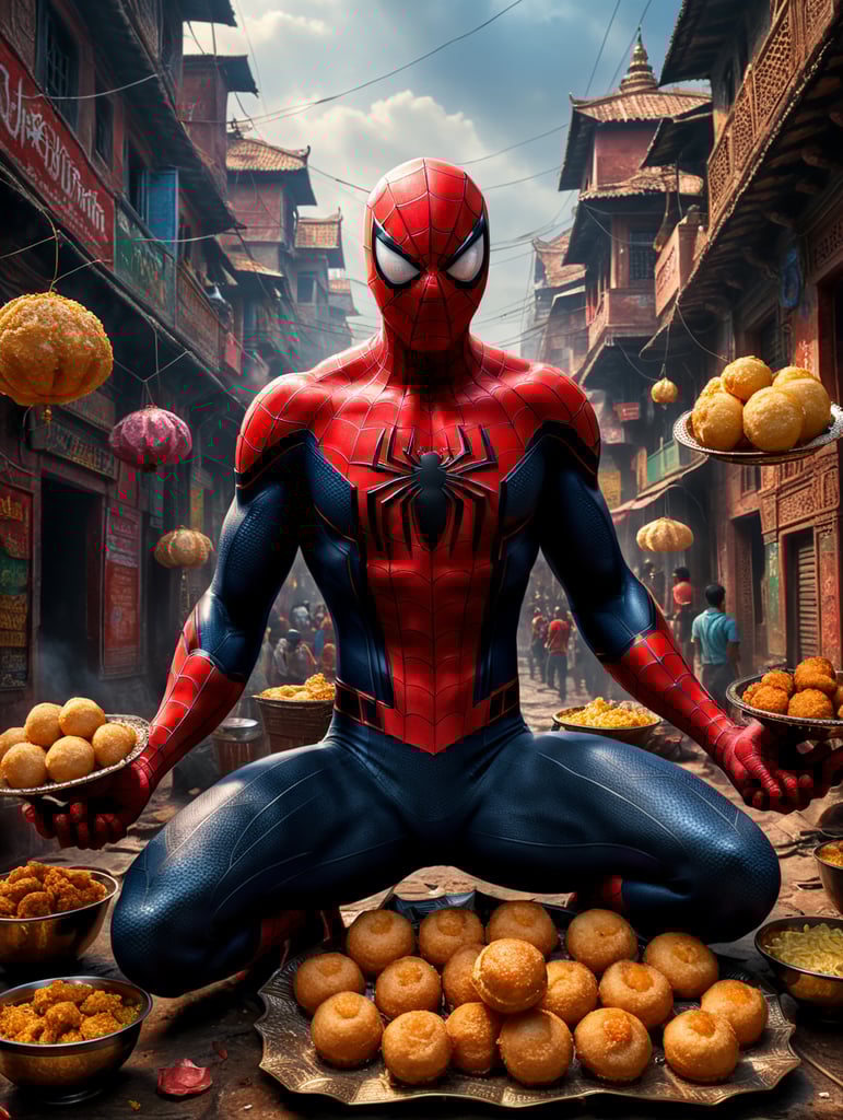 Spiderman in india with panipuri