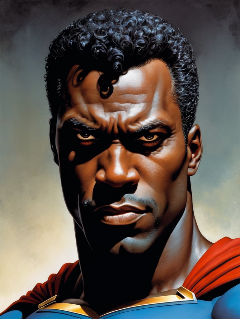 Black Superman, Hero Portrait, Comics, Marvel, Horror, USA, style of Richard Corben