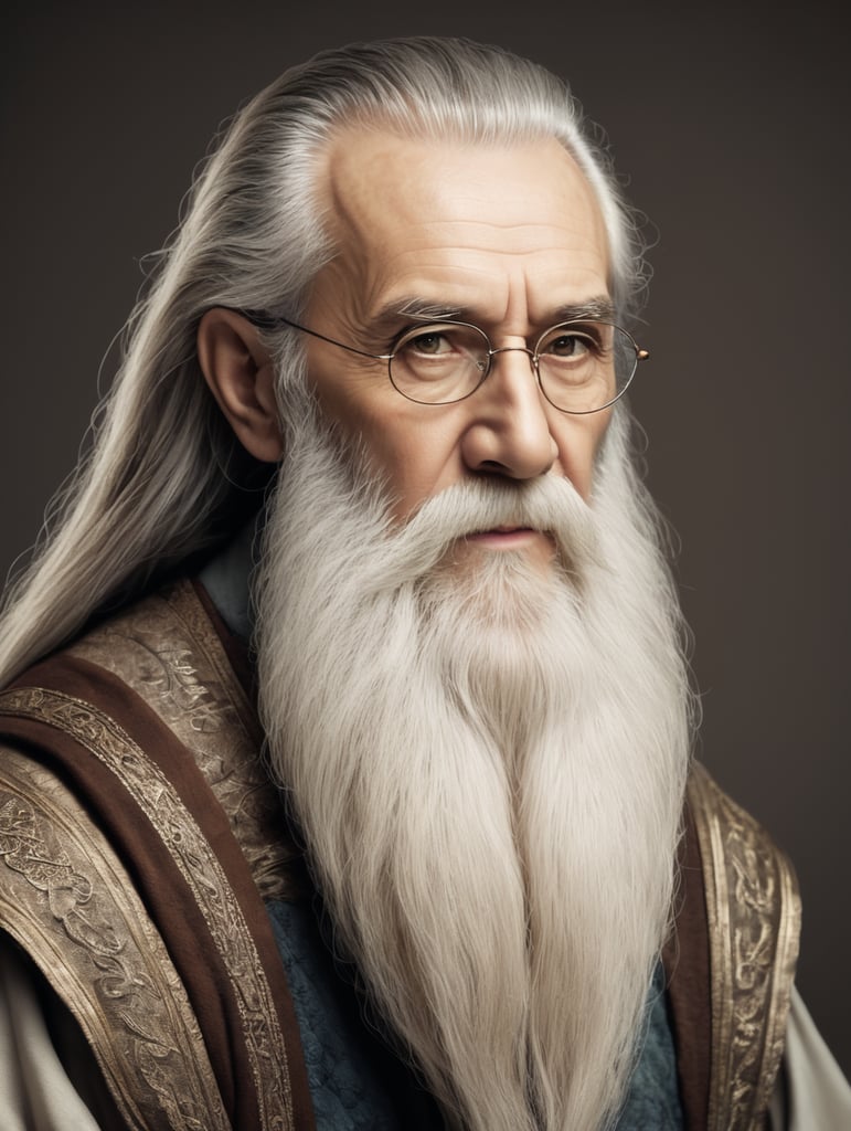 A old wise wizard with a long beard who can still stand