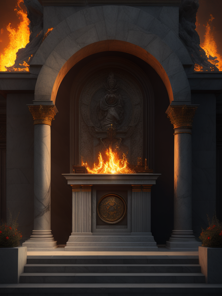 An altar of marble and fire in the greek style in olympus, hyperrealistic