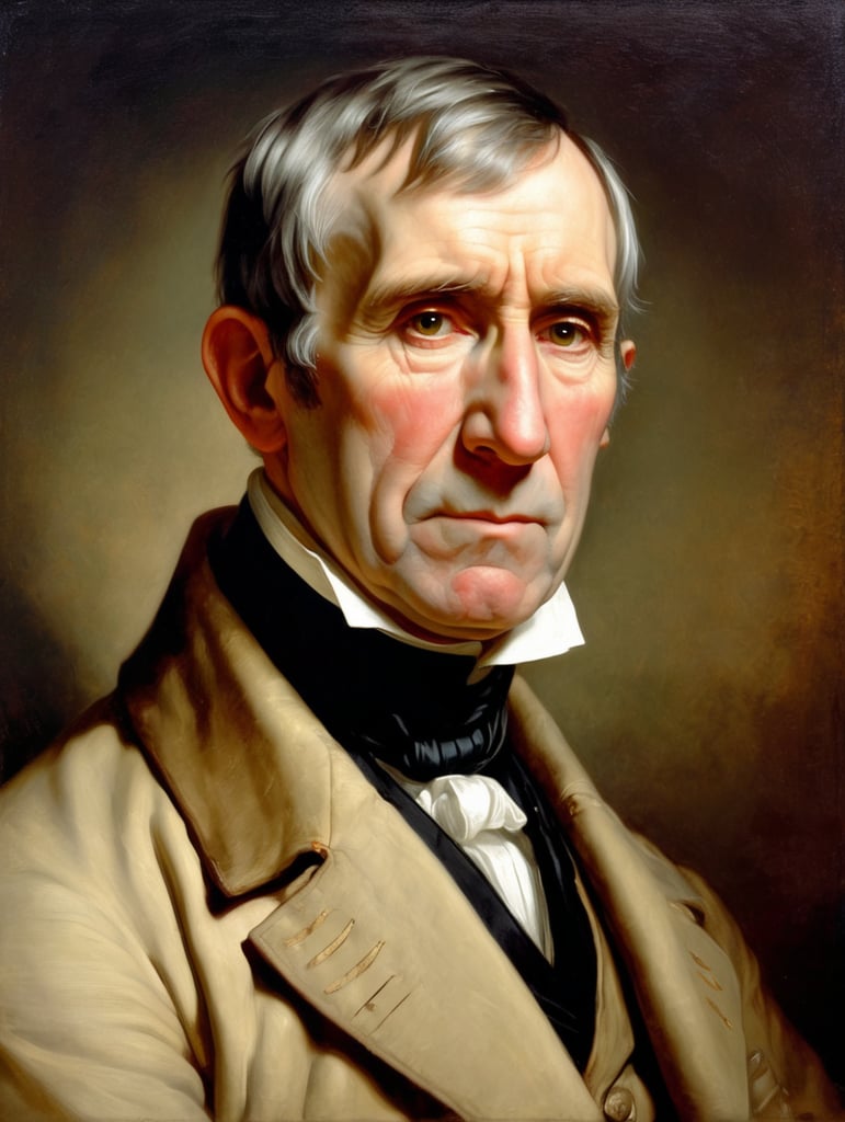 Portrait of William Henry Harrison by Rembrandt Harmenszoon van Rijn, sad face, America, so sorry