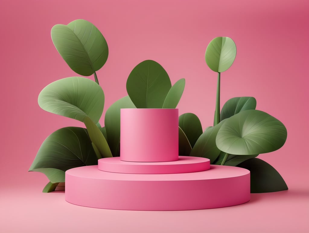 Modern minimal layout podium display with block pink background 3d rendering