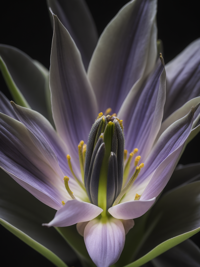 macro photo of a Bioluminescent Flower of a Lily, Glowing Bioluminescence