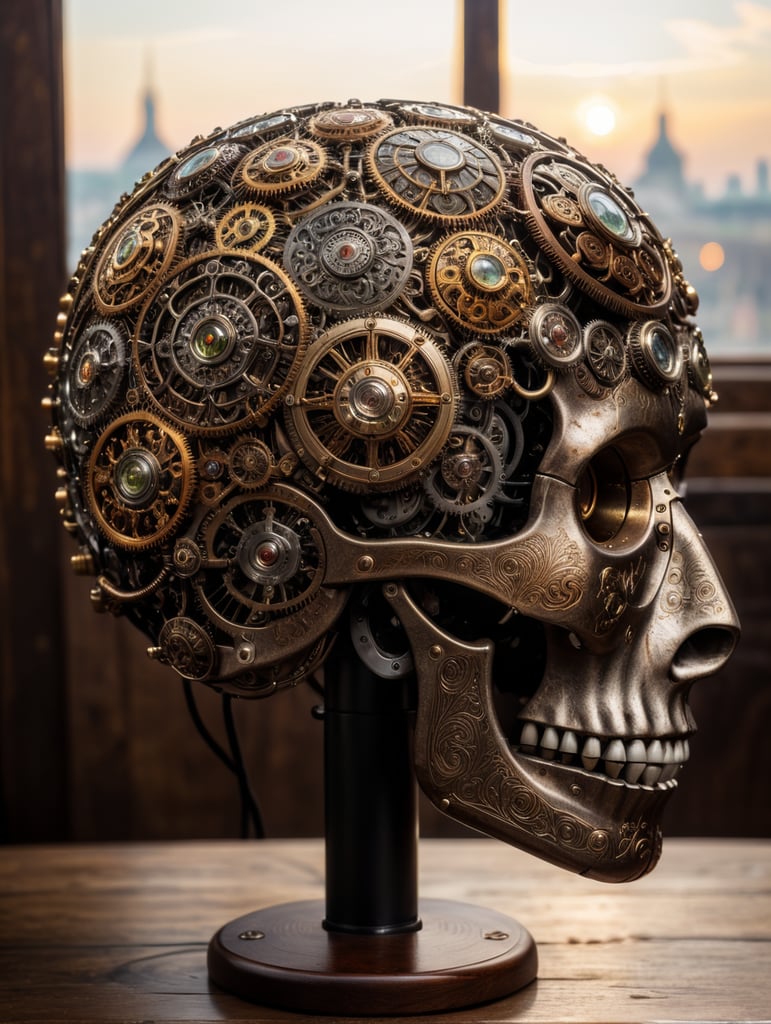 human brain made by a skilled craftsman in medieval steampunk style